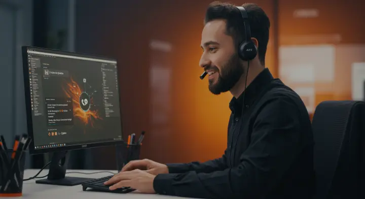 Sales professional using AI voice calling technology for lead qualificatio