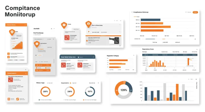 Compliance monitoring dashboard showing real-time alerts and regulatory risk categories