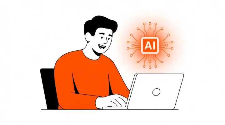 Illustration of developer working harmoniously with AI assistant